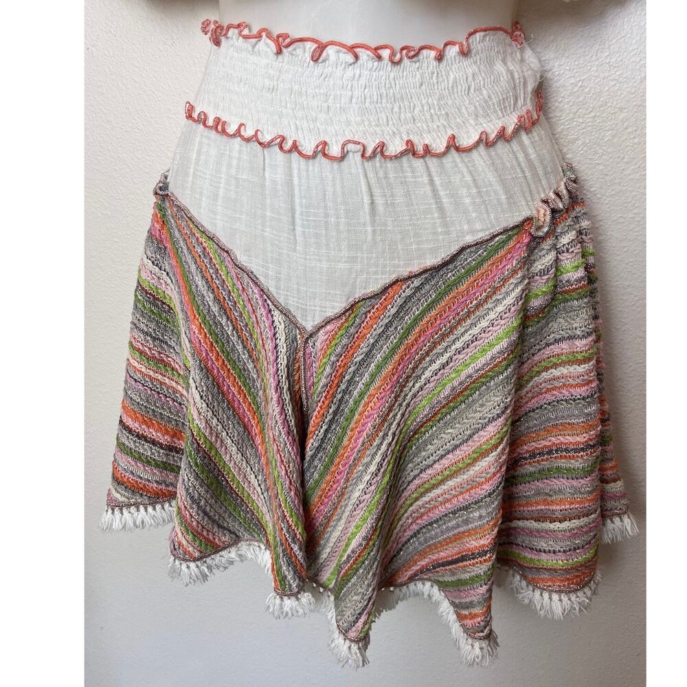 CHIO Di Stefania Multi Stripe Fringe Mini Skirt Sz Small